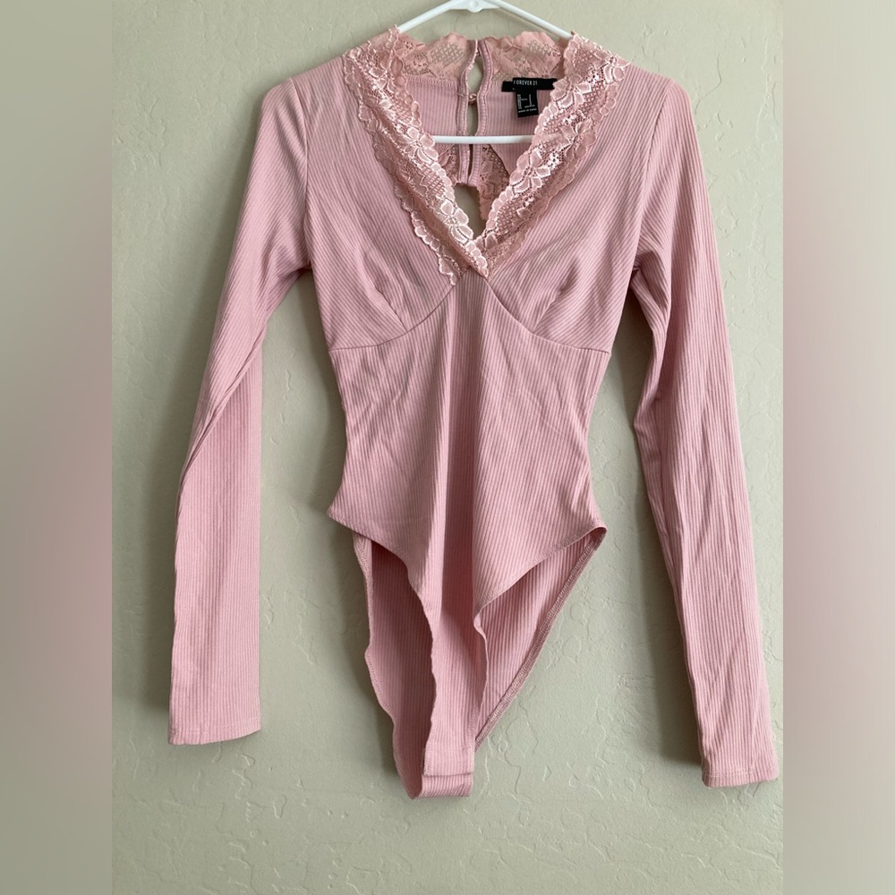 Forever 21 Lace-Trim Ribbed Bodysuit-NWOT